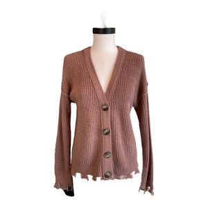 Maurice’s Women’s Mauve Solid Ripped Hem Long Sleeve Cardigan Size Small